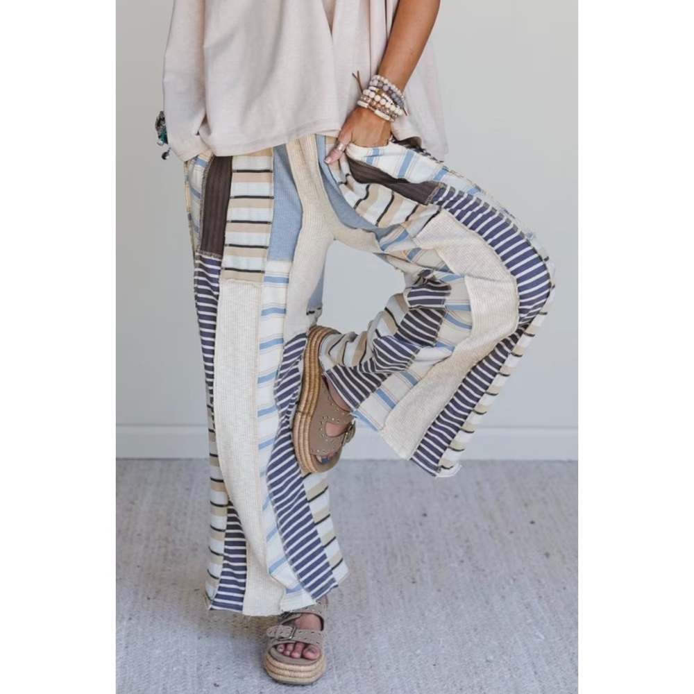 Oli & Hali Cream Blue Multicolor Striped Pants - Picture 3 of 10